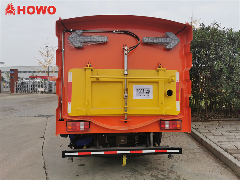 Road sweeper truck rear view